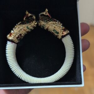 Gold and Pearl Beaded Bracelet with Dragon Heads